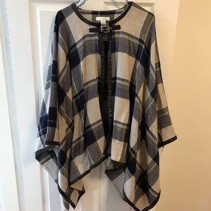H&M Plaid Poncho with Faux Leather Trim